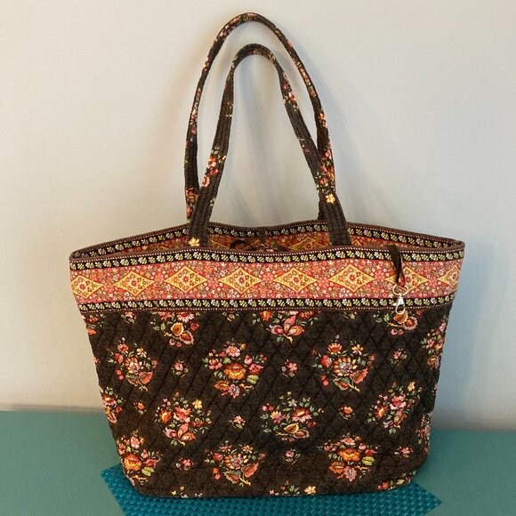Vera Bradley Large Tote Brown Chocolat Vintage EUC - Picture 2 of 16